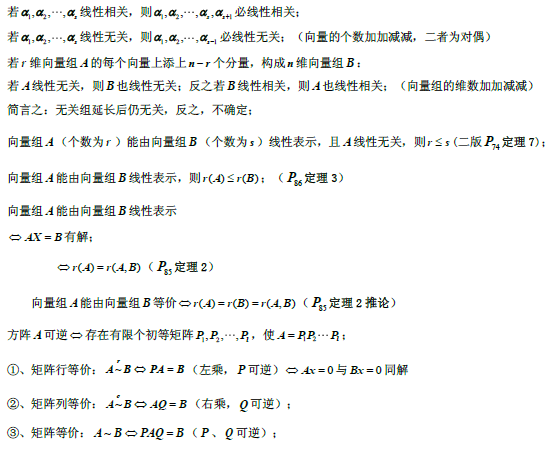 2019考研數(shù)學線性代數(shù)公式：線性相關(guān)與無關(guān)的定理